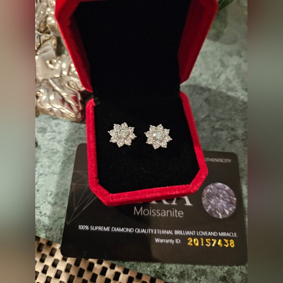 Moissanite Earrings 18K White Gold Plated D Color - Picture 2 of 5